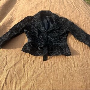Free People Black Velvet Brocade Tie Belt Shrunken Fit Blazer Size 2
